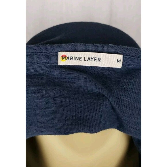 Marine Layer Mens Tee Shirt M Dark Blue Slub Striped Chest Pocket Geek Nerd Dad - Picture 4 of 6